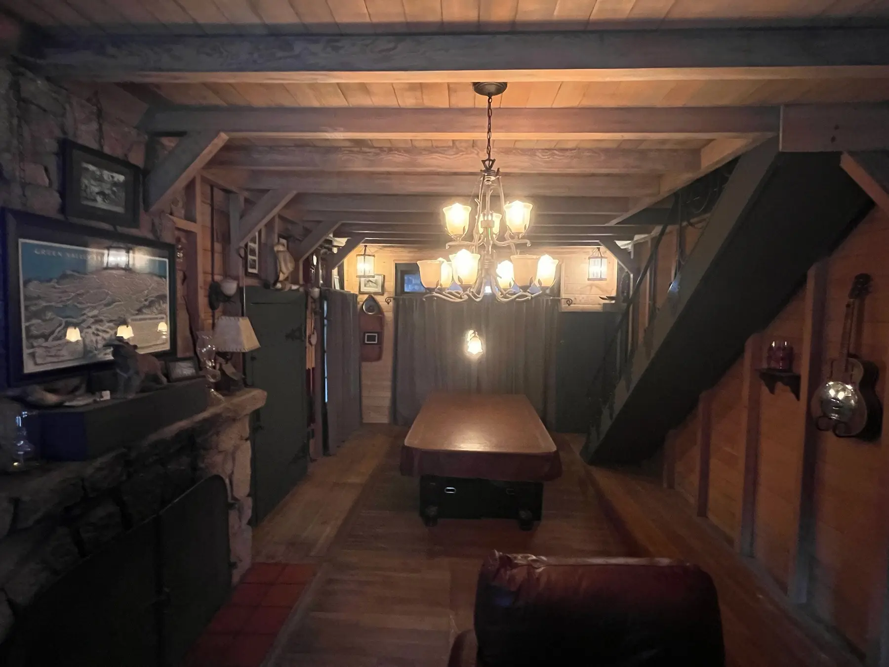 Warm wood-paneled great room